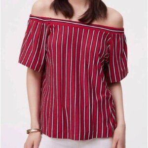 (5 for $25) LOFT Petite Off the‎ Shoulder Red Striped Short size Large